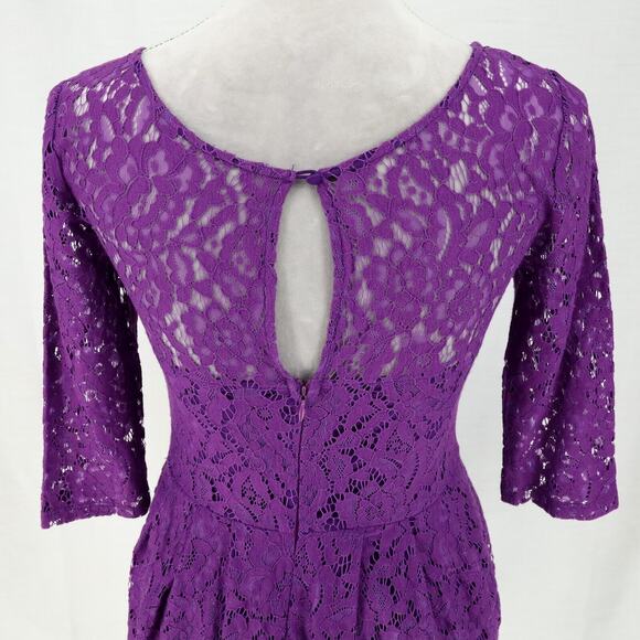 Betsey Johnson Dress Womens 2 Purple Lace Fit n Flare Lined Pleated Skirt - Picture 9 of 14